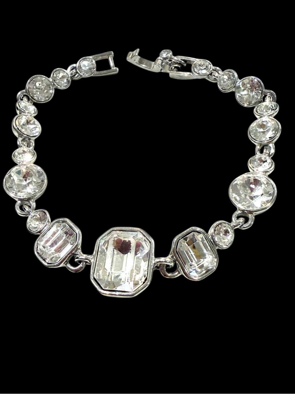 Authentic Givenchy Silver Emerald & Round Cut Rhinestone Statement Bracelet